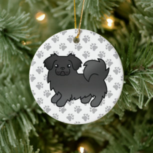 Zwarte Tibetaanse Spaniel Schattige Cartoon Hond Keramisch Ornament