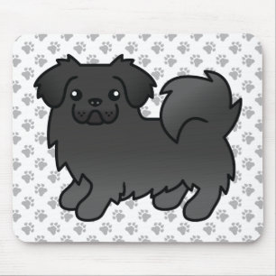 Zwarte Tibetaanse Spaniel Schattige Cartoon Hond & Muismat