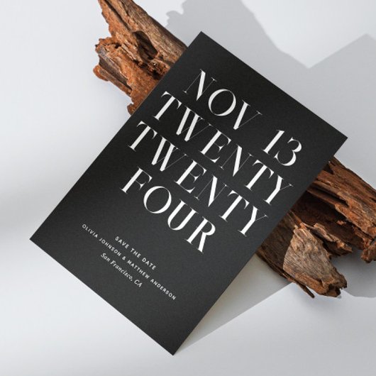 Zwarte-Tie Moderne Trouwdag. Minimalistisch Formee Save The Date