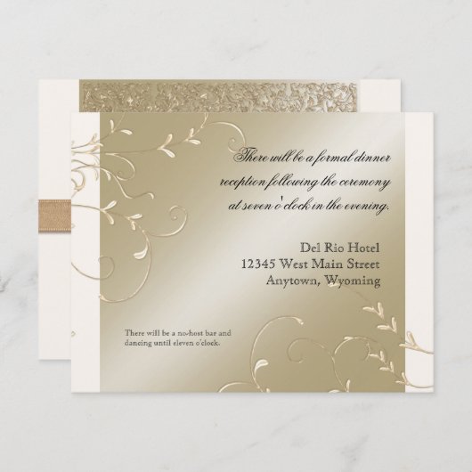 Zwarte Tiekleed Elegantie, Champagnetint Huwelijks Informatiekaartje (Voorkant / Achterkant)