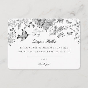 Zwarte Toile Bloemen Luier Raffle Uitnodiging Inse Informatiekaartje