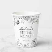 Zwarte Toile De Jouy  Bloemen Bruids Brunch Papieren Bekers (Achterkant)