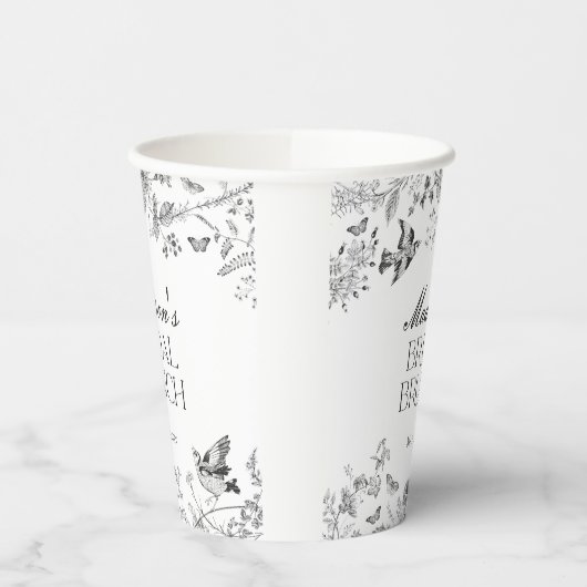 Zwarte Toile De Jouy  Bloemen Bruids Brunch Papieren Bekers (Links)