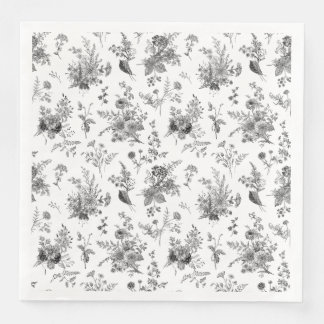 Zwarte Toile De Jouy  Bloemen Chinoiserie Servet