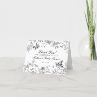 Zwarte Toile de Jouy  Bloemen Dank u kaart