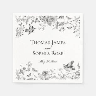 Zwarte Toile De Jouy Bloemen Huwelijk Servet
