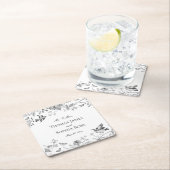 Zwarte Toile De Jouy  Bloemen Huwelijk Vierkante Kartonnen Onderzetter (Insitu)