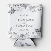 Zwarte Toile De Jouy Bloemen Huwelijksgunsten Blikjeskoeler (Voorkant)