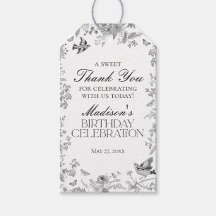 Zwarte Toile De Jouy Bloemen Verjaardagsfeest Favo Cadeaulabel