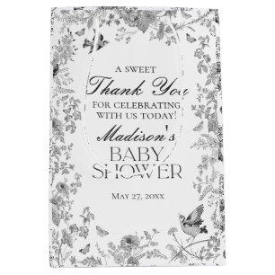 Zwarte Toile De Jouy Bloemenkinderfeest Favorieten Medium Cadeauzakje