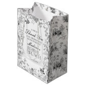 Zwarte Toile De Jouy Bloemige Bruiloft Brunch Favo Medium Cadeauzakje (Voorkant Gekanteld)