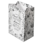 Zwarte Toile De Jouy Bloemige Bruiloft Brunch Favo Medium Cadeauzakje (Achterkant Gekanteld)