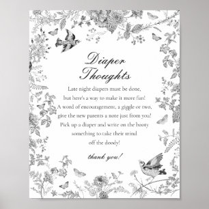 Zwarte Toile De Jouy Luier Gedachten Baby Borrel Poster
