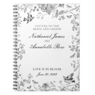 Zwarte Toile De Jouy Trouwbrieven Bruid & Bruidego Notitieboek