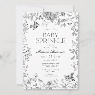 Zwarte Toile De Jouy Vintage Bloemige Baby Shower Kaart