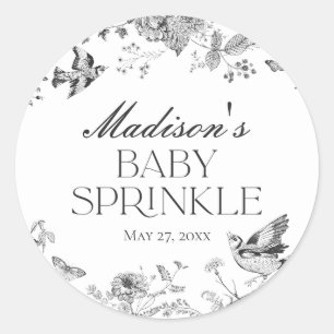 Zwarte Toile De Jouy Vintage Bloemige Baby Sprinkl Ronde Sticker