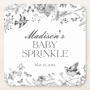 Zwarte Toile De Jouy Vintage Bloemige Baby Sprinkl Vierkante Kartonnen Onderzetter
