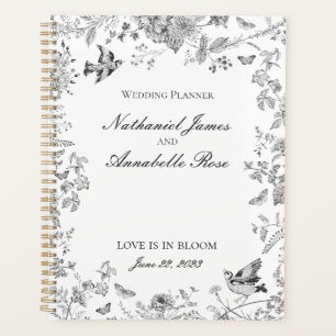 Zwarte Toile De Jouy Vintage Bloemige Bruiloft Planner
