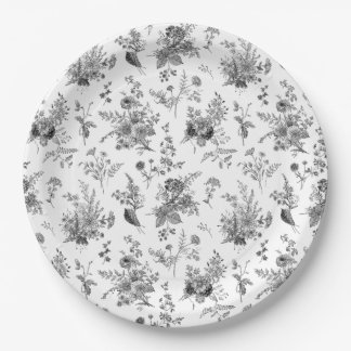 Zwarte Toile De Jouy Vintage Bloemrijke Chinoiseri Papieren Bordje