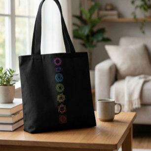 Zwarte Tote Tas met Kleurrijke Zeven Chakra-symbol