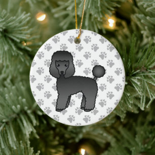 Zwarte Toy Poodle Schattige Cartoon Hond Keramisch Ornament