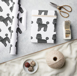 Zwarte Toy Poodle Schattige Cartoon Hond Patroon Cadeaupapier