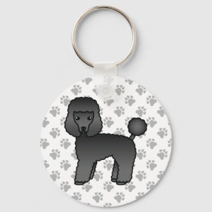 Zwarte Toy Poodle Schattige Cartoon Hond Sleutelhanger