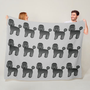 Zwarte Toy Poodles Patroon Op Grijze Achtergrond Fleece Deken