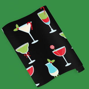 Zwarte trendy cocktailparty Kerstmis Cadeaupapier
