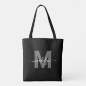 Zwarte Trendy Moderne Script Naam Monogram Draagtas (Achterkant)
