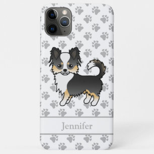 Zwarte Tri Lange Jas Chihuahua Cartoon Hond & Naam iPhone 11 Pro Max Hoesje
