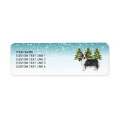 Zwarte Tri Pembroke Corgi Blauwe Winter Kerstmis Etiket (Voorkant)