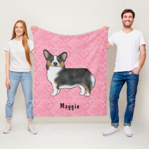 Zwarte Tri Pembroke Welsh Corgi Hartjes Met Naam Fleece Deken