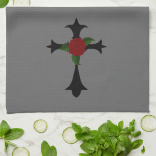Zwarte Tribal Cross Keuken Handdoek