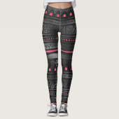 Zwarte tribale afdrukken met roze accenten leggings (Voorkant)