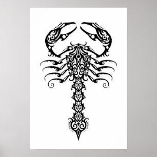 Zwarte tribale Scorpion in wit Poster