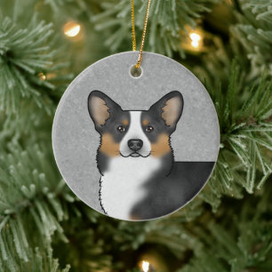 Zwarte Tricolor Pembroke Welsh Corgi en naam Keramisch Ornament
