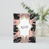 Zwarte tropische bladeren & koraalpeach Gold RSVP Uitnodiging Briefkaart (Staand voorkant)