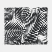 Zwarte tropische palmbladeren, witte achtergrond fleece deken (Voorkant (Horizontaal))