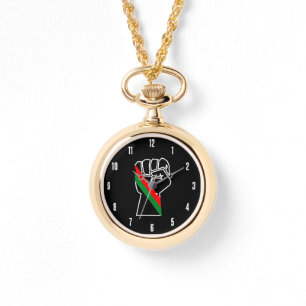 zwarte trots rode groene vuist pan Afrikaanse vlag Horloge