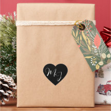 Zwarte trouwlabel met witte monogramtekst