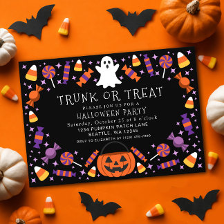 Zwarte Trunk or Treat Snoep Kids Halloween Feestje Kaart