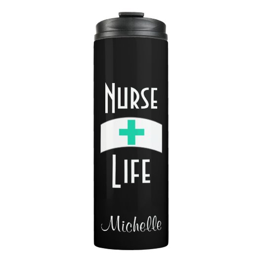 Zwarte Turquoise Neurses Pet Thermosbeker (Voorkant)