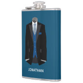 Zwarte Tux met Blauwe Vest Personaliseer Huwelijk Heupfles (Links)