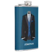 Zwarte Tux met Blauwe Vest Personaliseer Huwelijk Heupfles (Rechts)