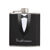 Zwarte Tuxedo Bridesman Wedding Flask Heupfles (Voorkant)