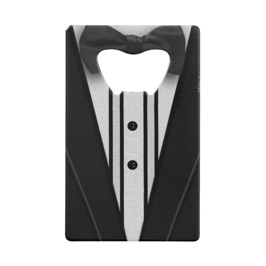Zwarte Tuxedo met Bow-Stropdas Kredietkaart Flessenopener (Voorkant)