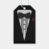 Zwarte Tuxedo met Rode Roos Cadeaulabel (Voorkant)