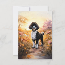 Zwarte Tuxedo Poedel op een Path Note Kaart