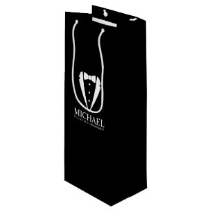 Zwarte Tuxedo Suit Gepersonaliseerde Groomsman Voo Wijn Cadeautas